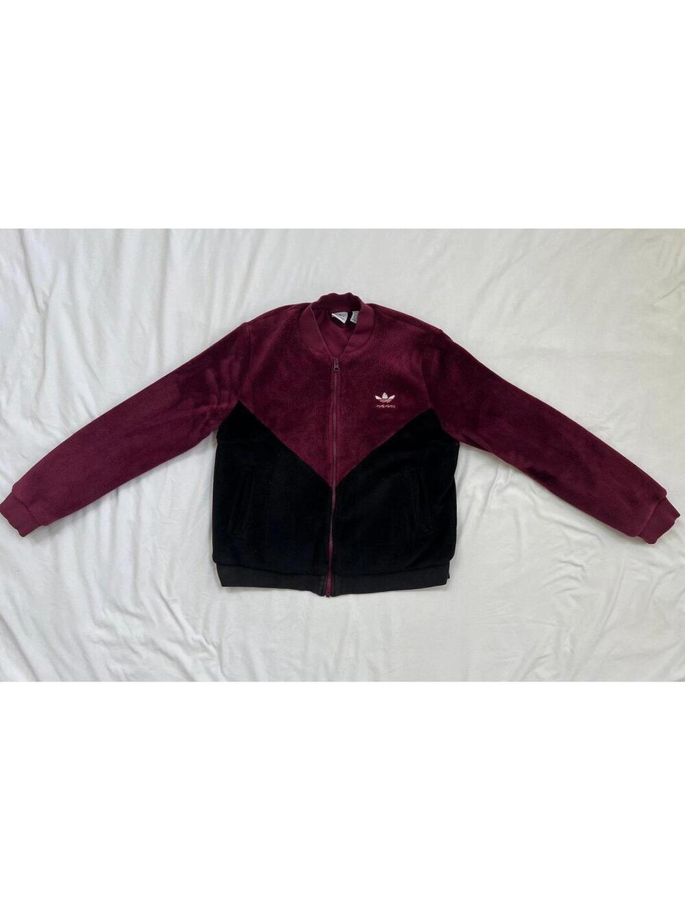 Adidas women’s size M CLRDO burgundy and black colorblock plush track jacket